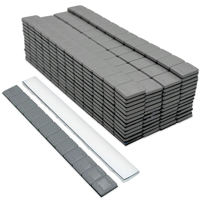 1/4-oz Gray Coated Steel Adhesive Wheel Weights - White Tape, 50 Strips / 600 Segments