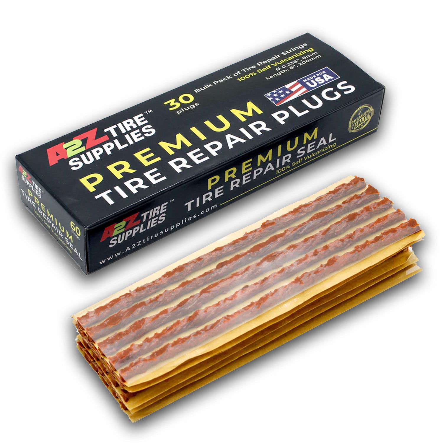 A2Z-405, 8" Self-Vulcanizing tire String inserts for tire puncture repair, made to US standards