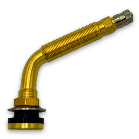 A2Z-623A-1 623A Brass Air Liquid Tractor/Grader 3.75" Tubeless Valve for 0.625" Hole - 65° Bend-TR623A - A2Z Tire Supplies