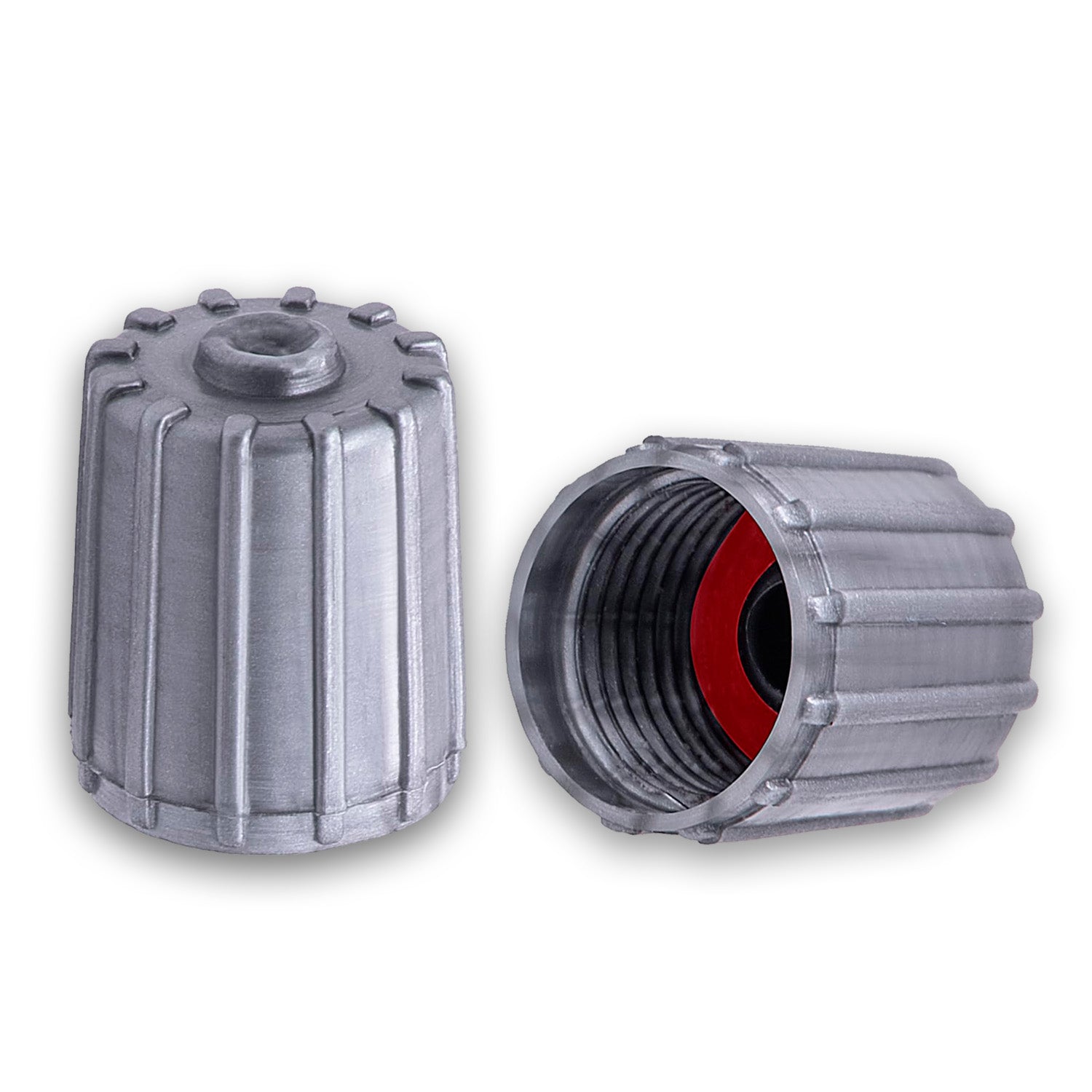 A2Z-703 Universal Gray Tire Valve Stem Plastic Caps with Red Rubber O-ring Seal.