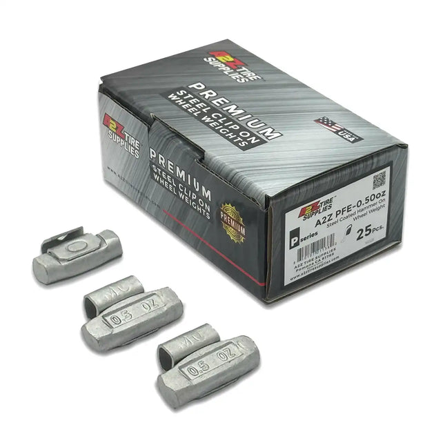 A2Z-PFE-0.50 - P Profile 0.50 oz Steel Clip-on Wheel Weights Box of 25 - A2Z Tire Supplies