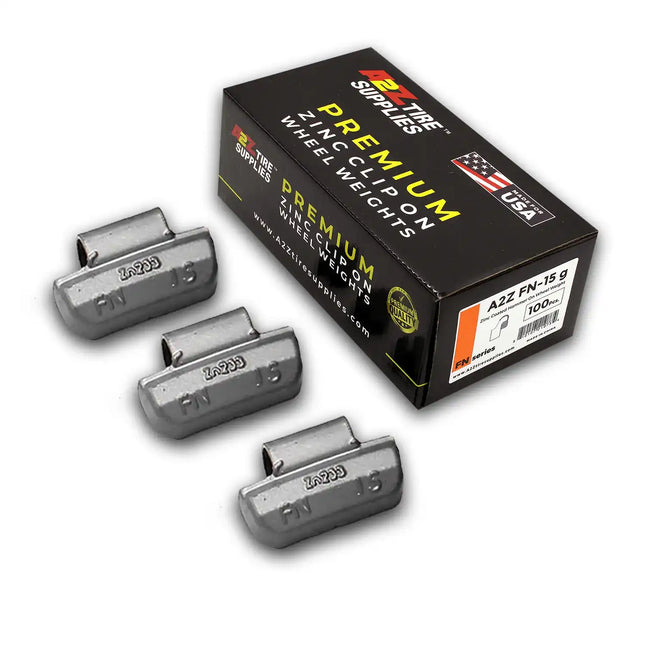 A2Z-ZN-FN-15g - FN Profile 15g Zinc Clip‑on Wheel Weights - Box of 100 - A2Z Tire Supplies