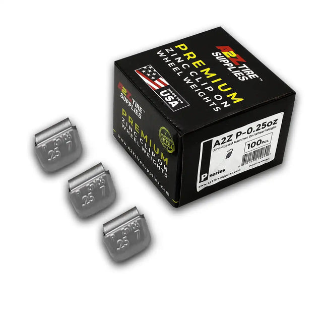 A2Z-ZN-P-0.25 - P Profile 0.25 oz Zinc Clip‑on Wheel Weights - Box of 100 - A2Z Tire Supplies