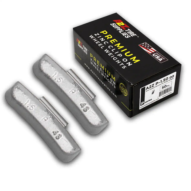 A2Z-ZN-P-1.50 - P Profile 1.50 oz Zinc Clip‑on Wheel Weights - Box of 50 - A2Z Tire Supplies