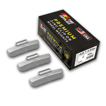 A2Z-ZN-T-0.50 - T Profile 0.50 oz Zinc Clip‑on Wheel Weights - Box of 100 - A2Z Tire Supplies
