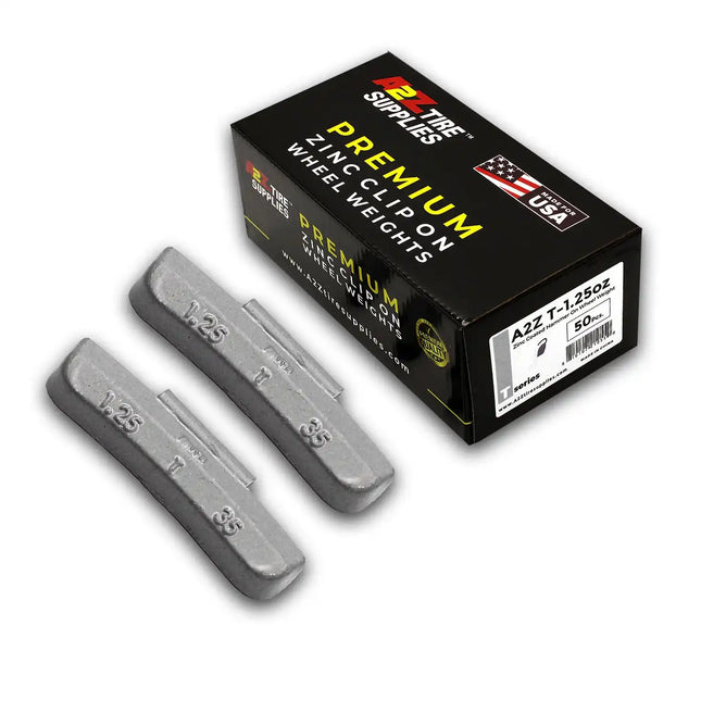 A2Z-ZN-T-1.25 - T Profile 1.25 oz Zinc Clip‑on Wheel Weights - Box of 50 - A2Z Tire Supplies