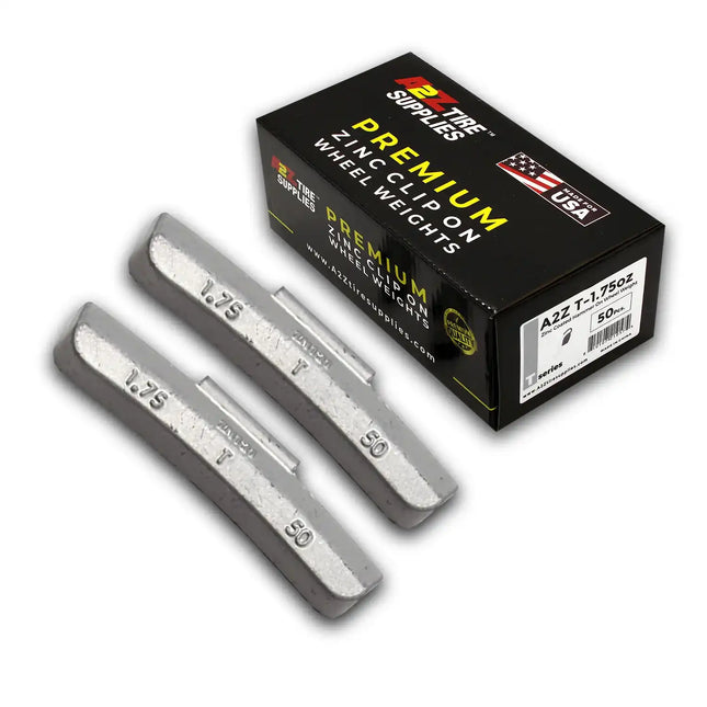 A2Z-ZN-T-1.75 - T Profile 1.75 oz Zinc Clip‑on Wheel Weights - Box of 50 - A2Z Tire Supplies