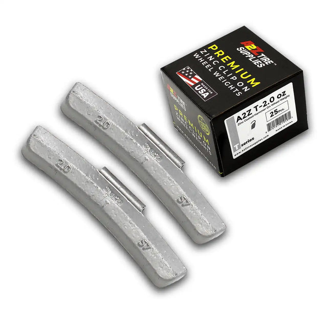 A2Z-ZN-T-2.0 - T Profile 2.0 oz Zinc Clip‑on Wheel Weights - Box of 25 - A2Z Tire Supplies