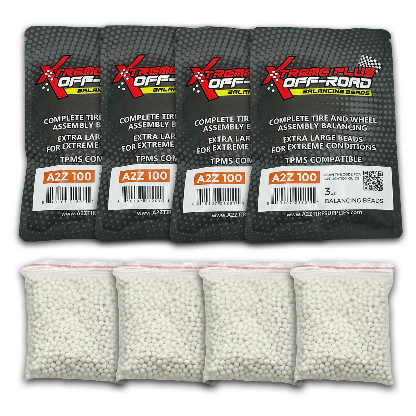 (4 Pack) 3-oz Xtreme Plus Off-Road Beads TPMS-Safe Self-Balancing Bags - A2Z 100 - a2ztiresupplies