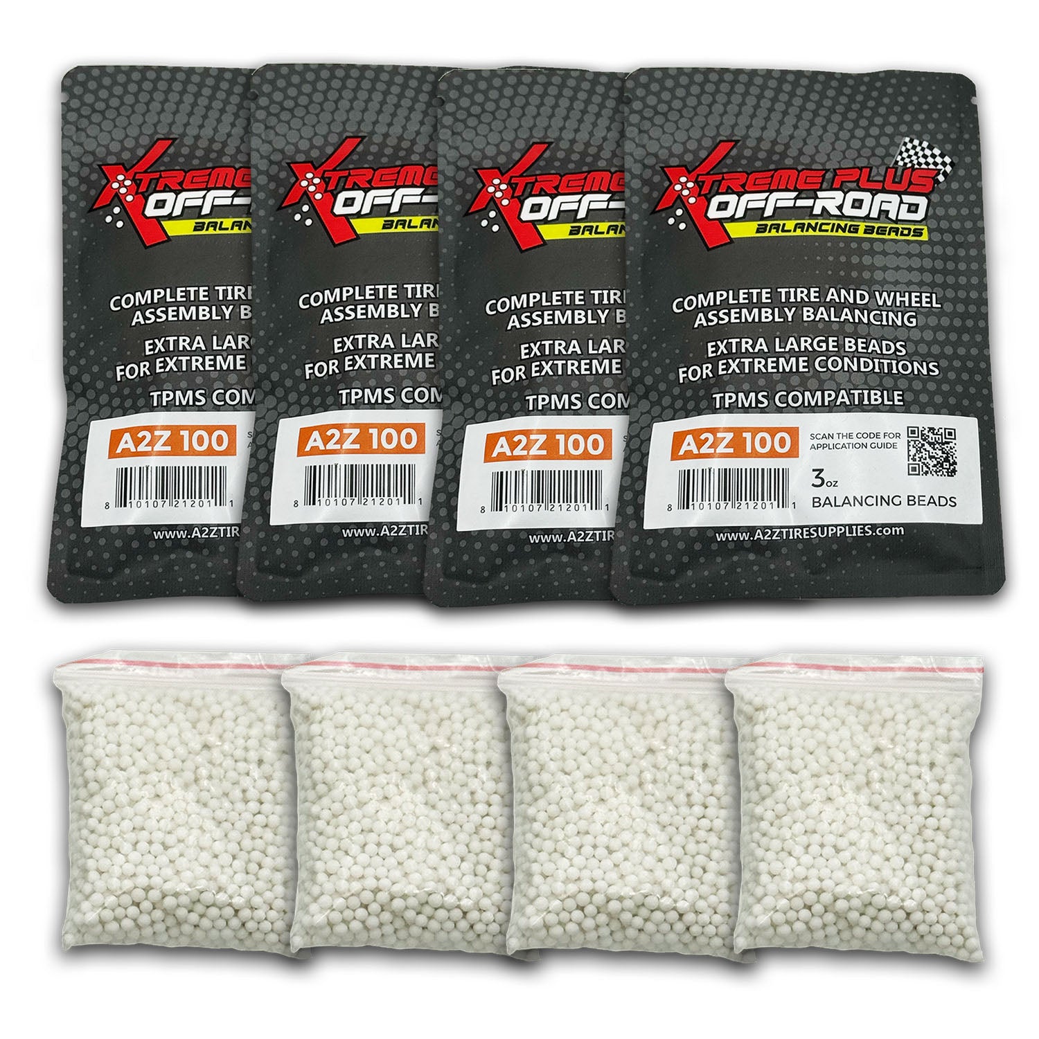 (4 Pack) 3-oz Xtreme Plus Off-Road Beads TPMS-Safe Self-Balancing Bags - A2Z 100