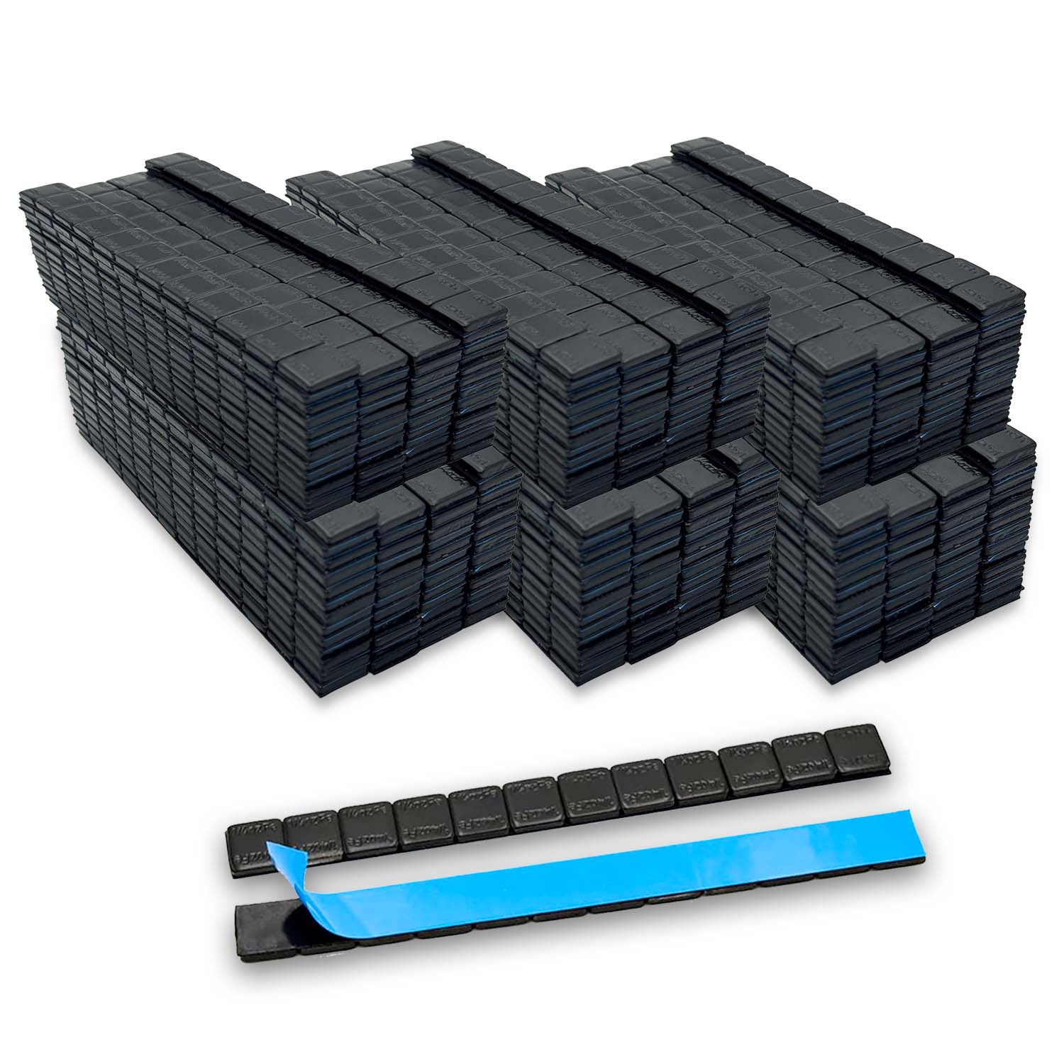 (3,600 PCS)  1/4 oz - Black Coated - Low Profile Steel Adhesive Wheel Weights - Easy Peel - 54 lb Box - 300 Strips (Blue Tape)