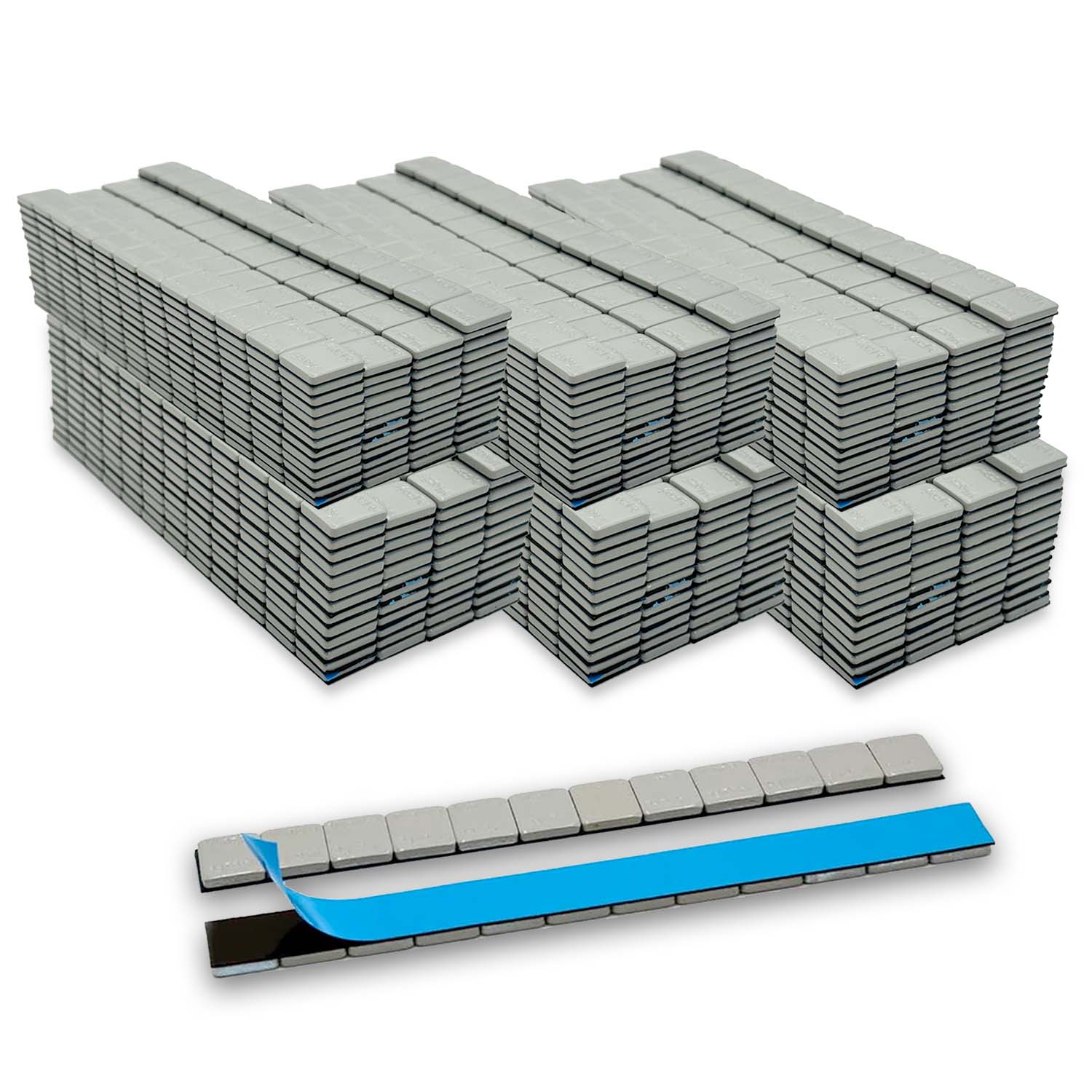 (3,600 PCS)  1/4 oz - Gray Coated - Low Profile Steel Adhesive Wheel Weights - Easy Peel - 54 lb box - 300 Strips (Blue Tape)