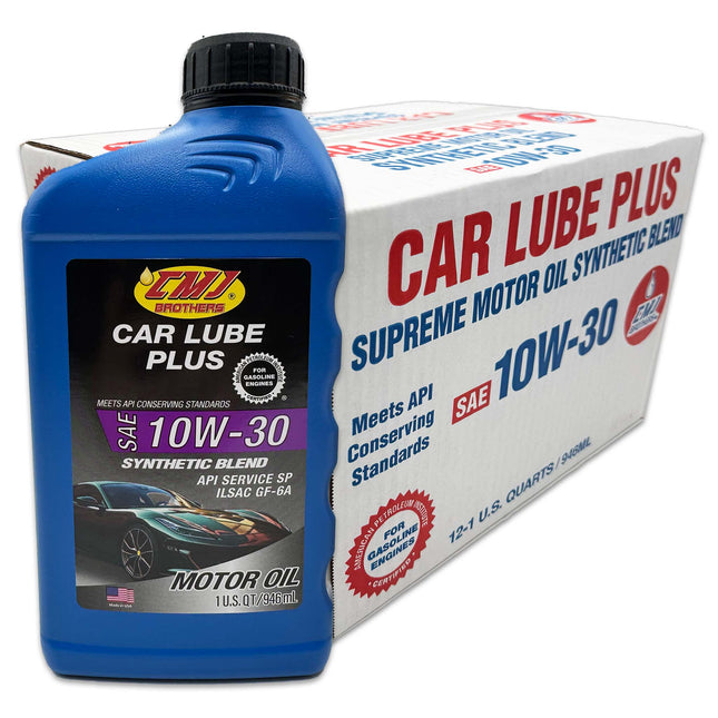 (12-Pack) 1 US-QT Bottles CMJ Brothers® Car Lube Plus SAE 10W-30 Synthetic Blend Engine Oil ILSAC GF-6A