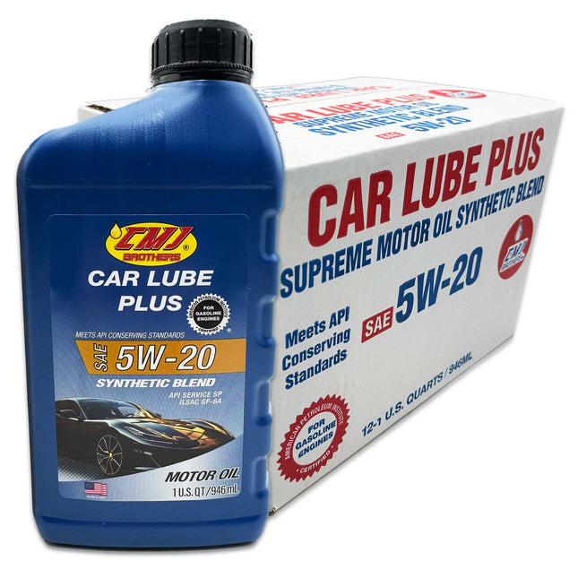 (12-Pack) 1 US-QT Bottles CMJ Brothers® Car Lube Plus SAE 5W-20 Synthetic Blend Engine Oil ILSAC GF-6A