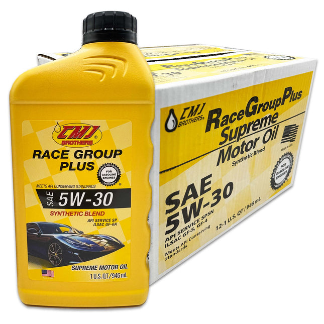 (12-Pack) 1 US-QT Bottles CMJ Brothers® Race Group Plus SAE 5W-30 Synthetic Blend Engine Oil ILSAC GF-6A