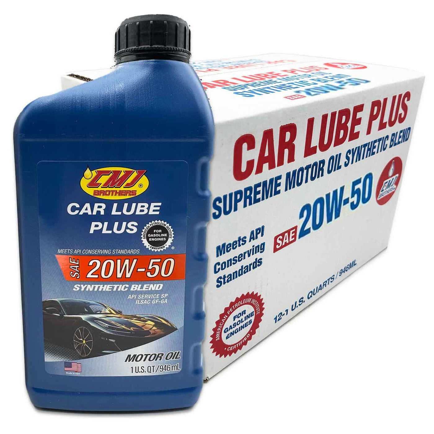 12-Pack CMJ Brothers Car Lube Plus 20W-50 Synthetic Blend Motor Oil, 1 QT