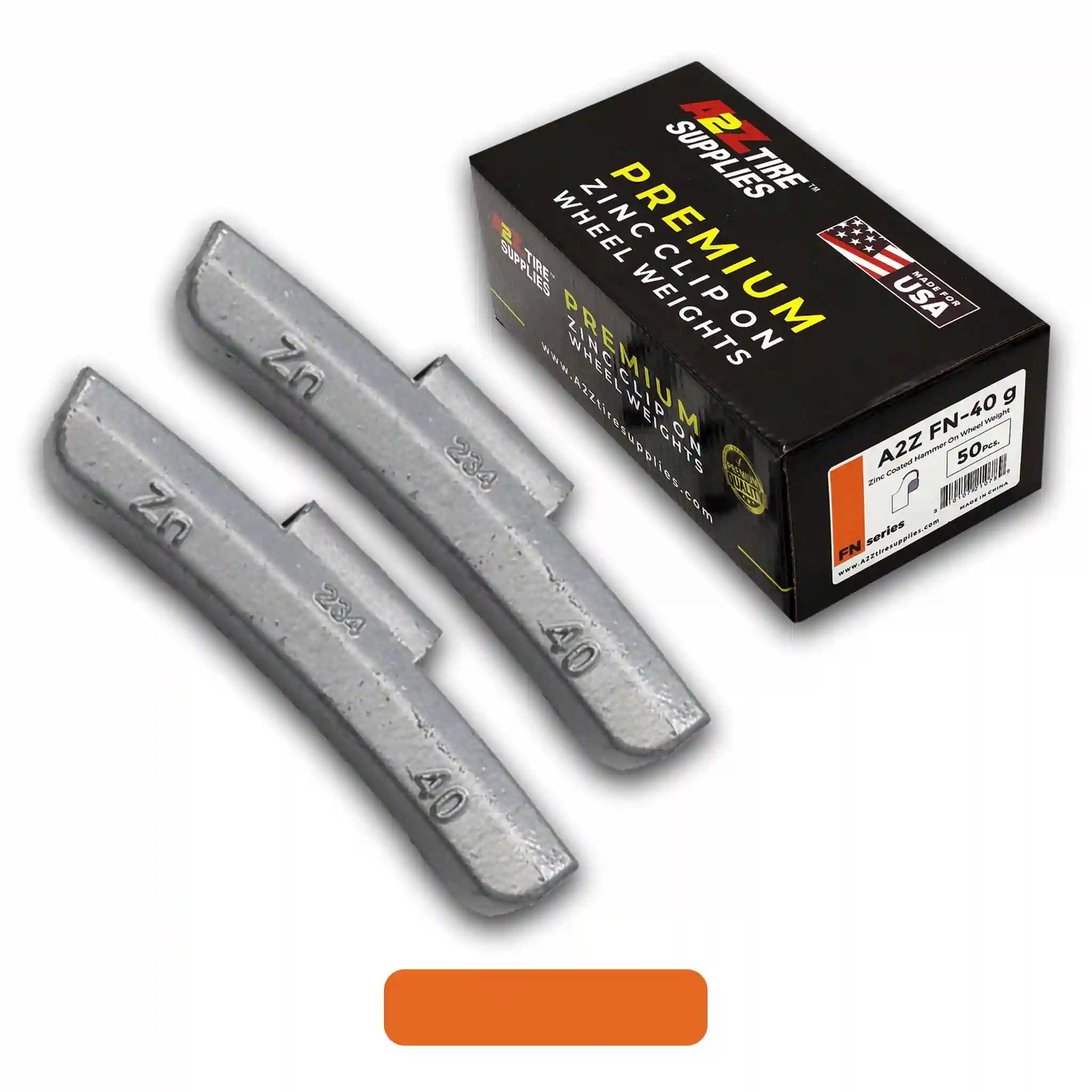 FN Series 40g Rust-Proof Epoxy Coated Zinc Hammer-On Wheel Weights — Box of 50
