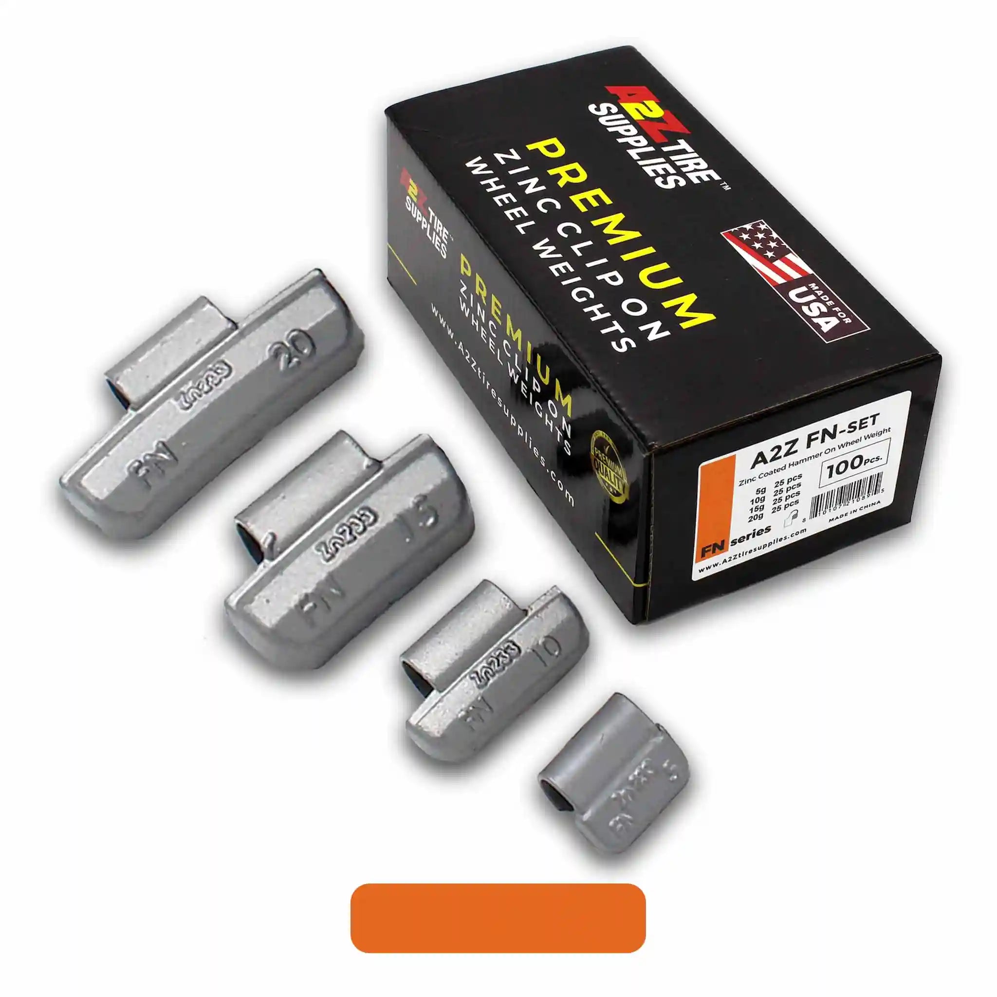 FN SET of 5g, 10g, 15g, 20g Rust-Proof Zinc Hammer-On Wheel Weights — 25 Each Size