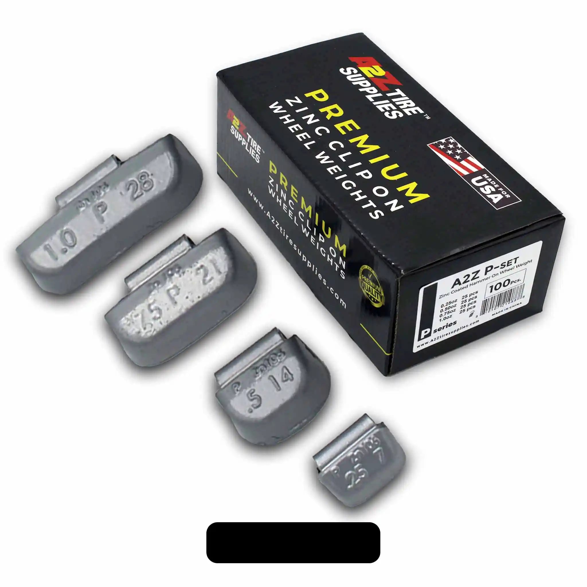 P SET 0.25-oz, 0.50-oz, 0.75-oz, 1.0-oz Zinc Hammer-On Wheel Weights — 25 Each Size