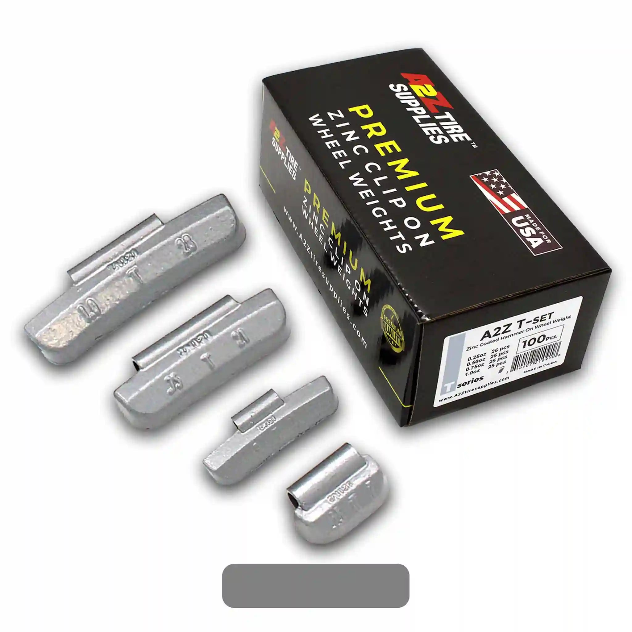 T SET 0.25-oz, 0.50-oz, 0.75-oz, 1.0-oz Zinc Hammer-On Wheel Weights — 25 Each Size