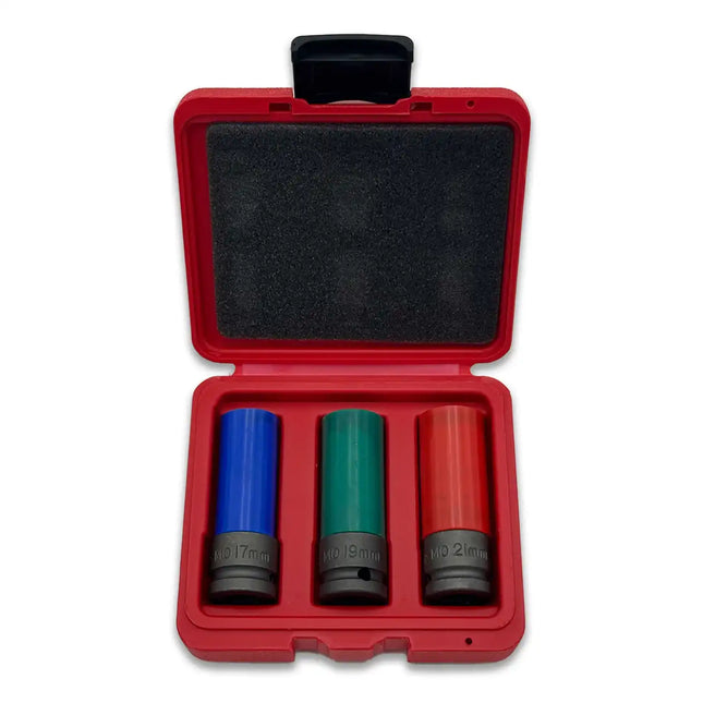 A2Z-TK4-3 - 3 Piece Thin-wall 1/2" Socket Set Wheel-Friendly (17mm, 19mm, 21mm) 1 Each Size (Made in Taiwan) - A2Z Tire Supplies