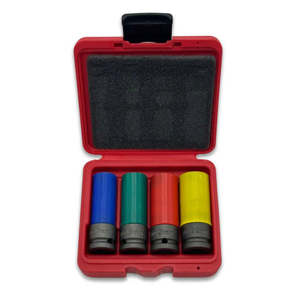 A2Z-TK4-4 - 4 Piece Thin-wall 1/2" Socket Set Wheel-Friendly (17mm, 19mm, 21mm, 22mm) 1 Each (Made in Taiwan) - A2Z Tire Supplies