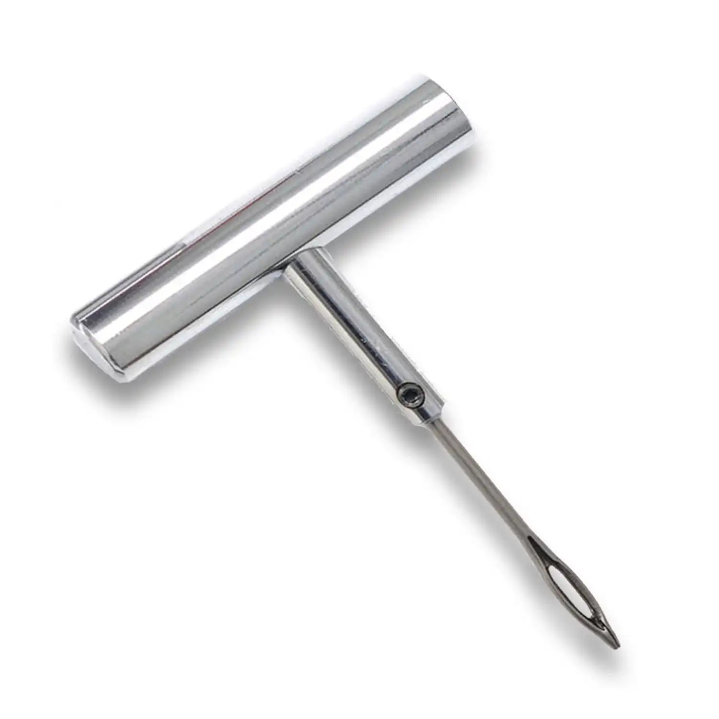 Chrome T-Handle Tire Plug String Insert Tool - Heavy-Duty Metal Split Eye Needle