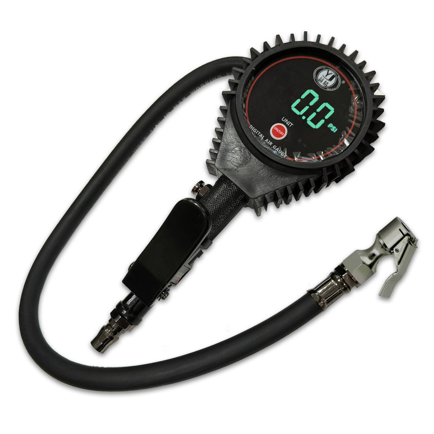 Digital Tire Air Inflator Gauge with Locking Clip-On Chuck
