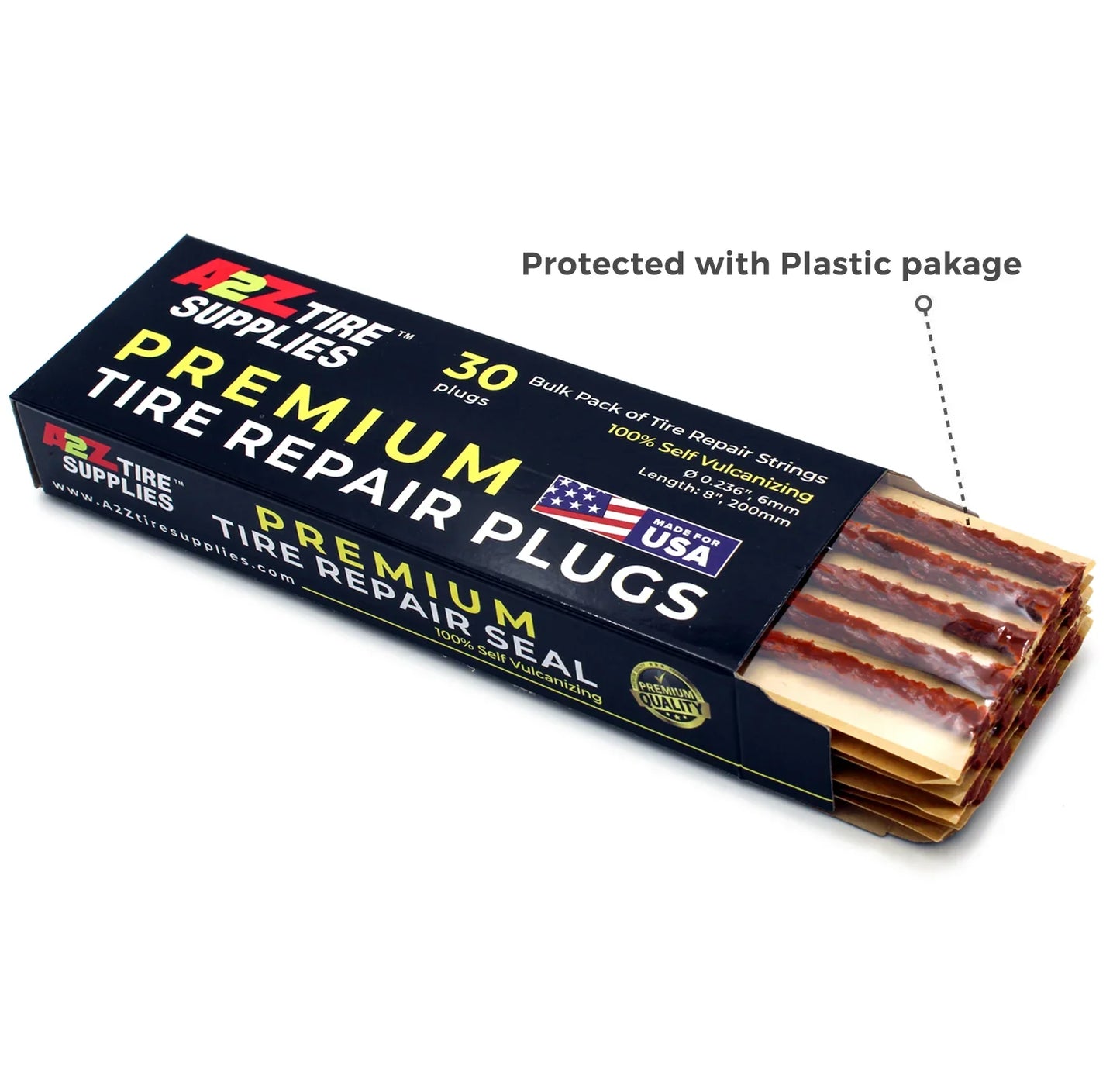 A2Z-408-30 8" Brown Self-Vulcanizing Tire Plug String Inserts For Tubeless Flat Tire Puncture Repair Seal - A2Z Tire Supplies