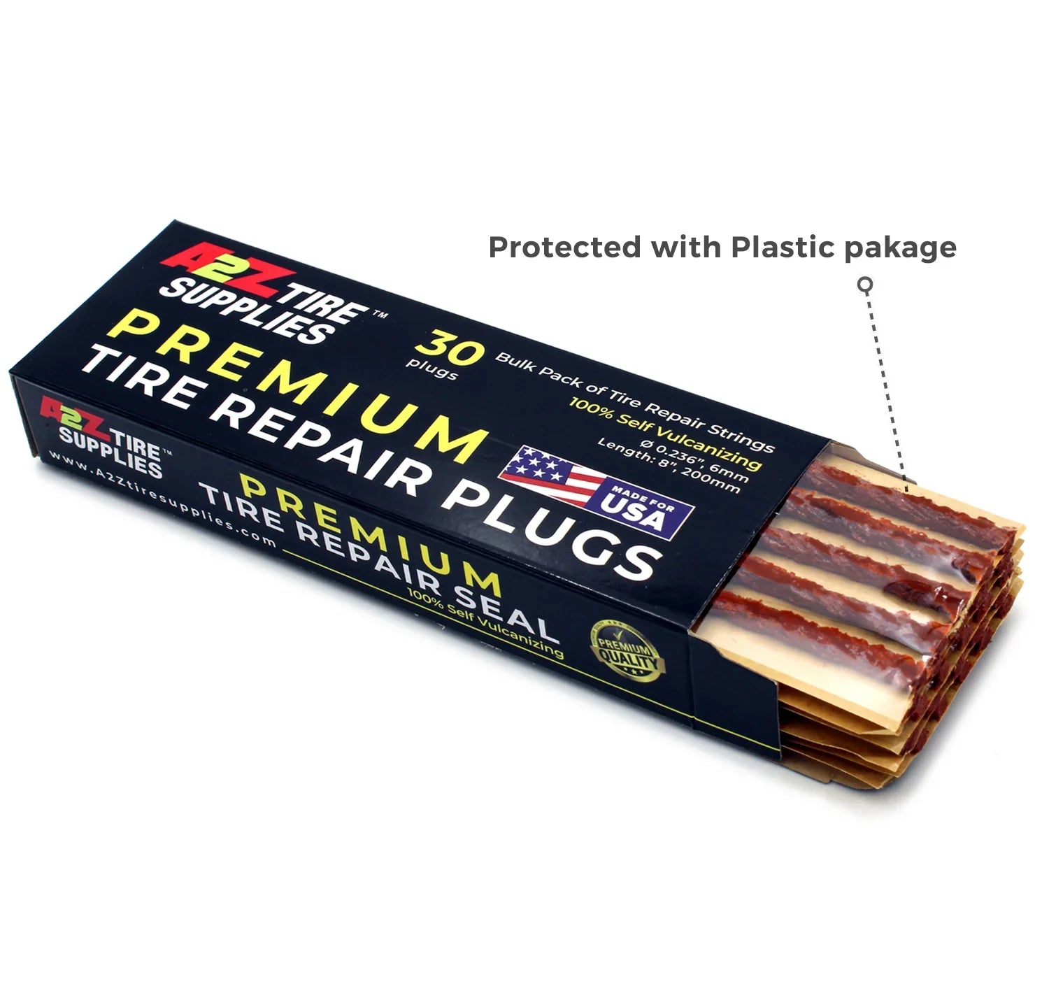 A2Z-408-30 8" Brown Self-Vulcanizing Tire Plug String Inserts For Tubeless Flat Tire Puncture Repair Seal - A2Z Tire Supplies