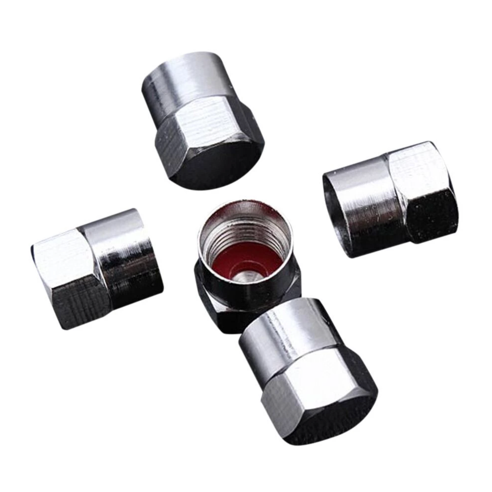 Heavy-Duty Chrome Tire Valve Stem Caps, with Red Rubber O Ring Seal, For Motorcycles, Cars, Trucks & SUVs