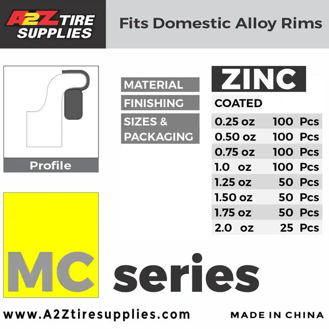 A2Z-ZN-MC-2.0 - MC Profile 2.0 oz Zinc Clip‑on Wheel Weights - Box of 25 - A2Z Tire Supplies