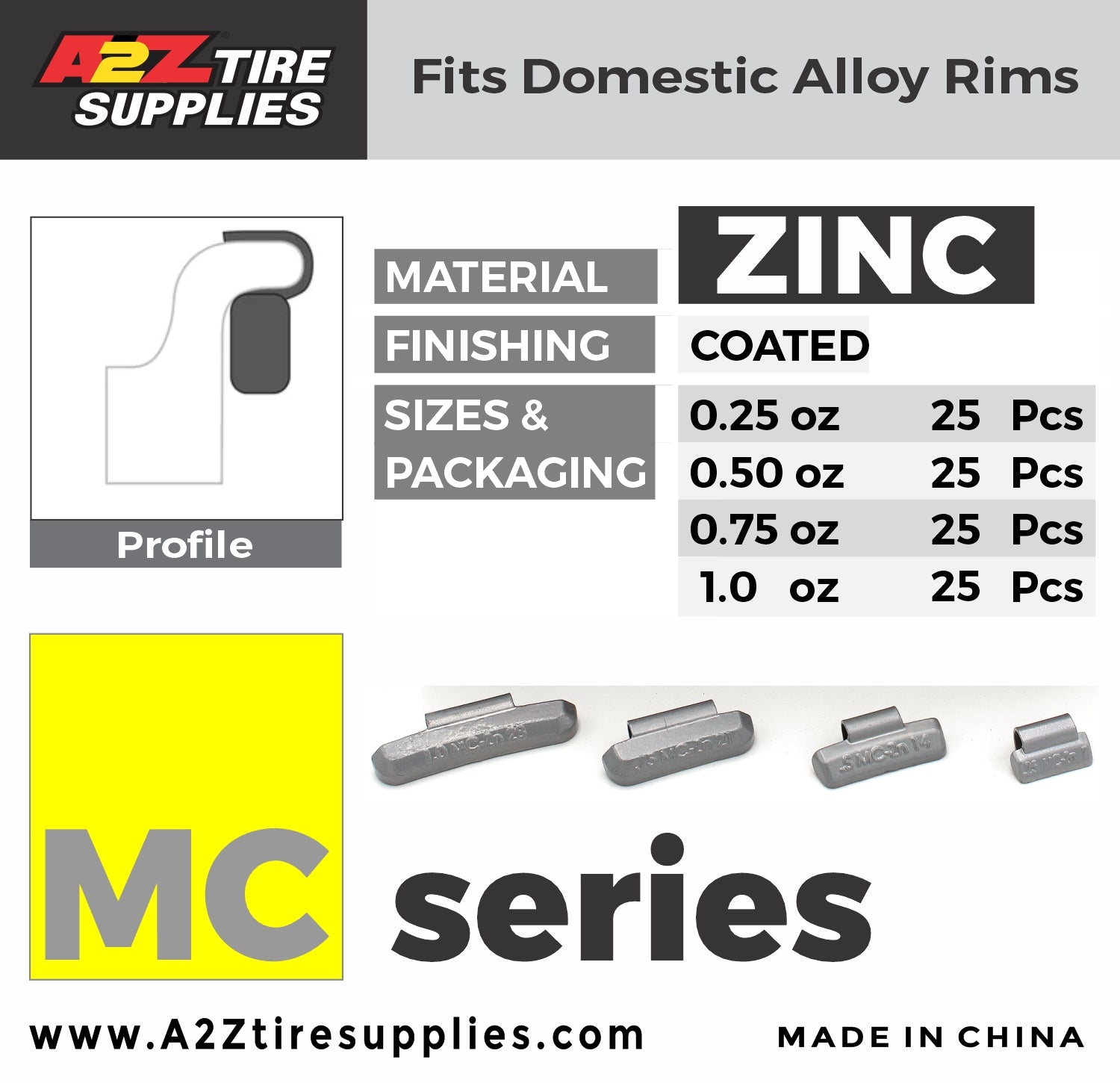 MC Series Coated Hammer On ZINC Wheel Weights