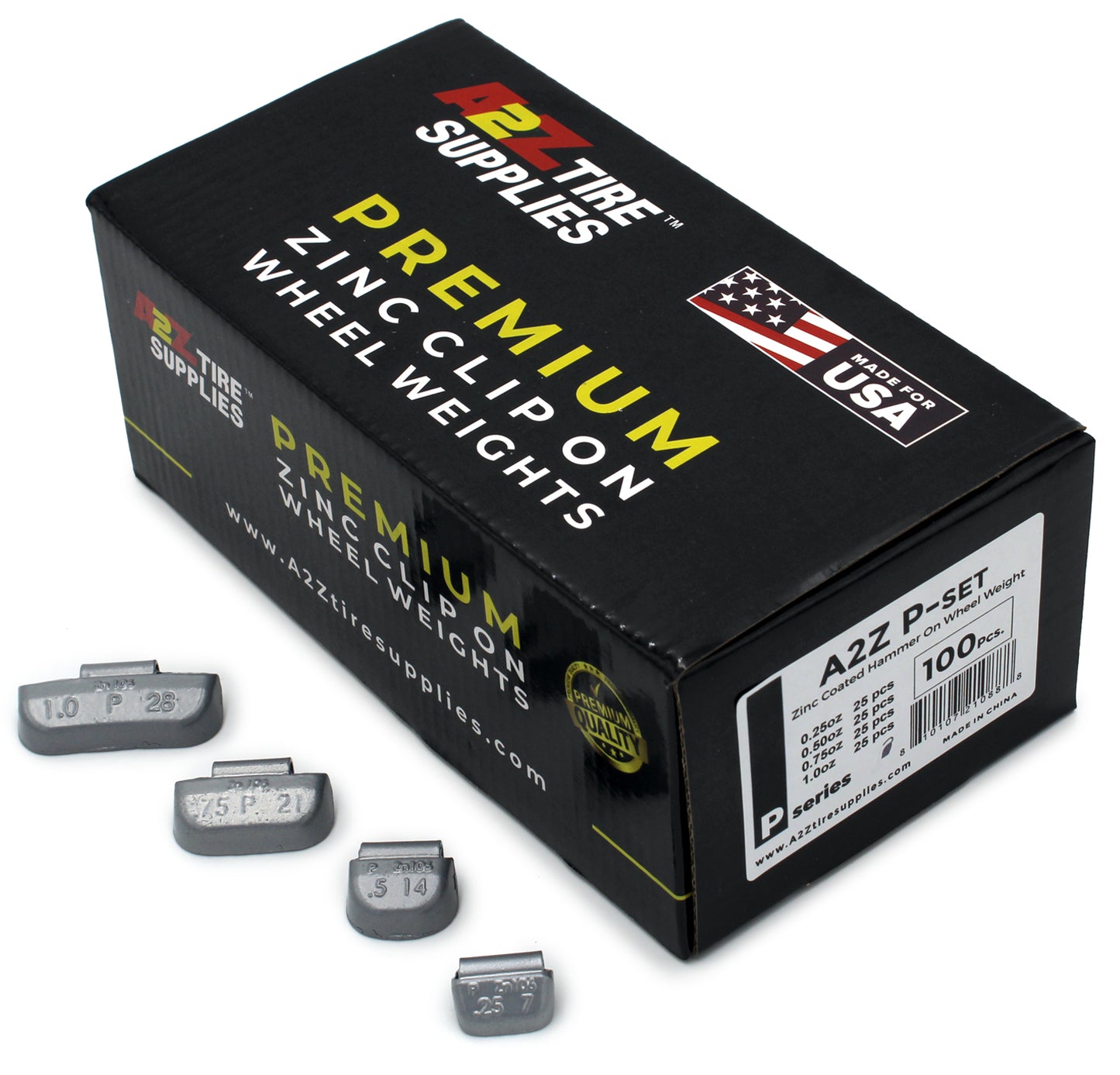 P SET 0.25-oz, 0.50-oz, 0.75-oz, 1.0-oz Zinc Hammer-On Wheel Weights - (25 Each Size) - a2ztiresupplies