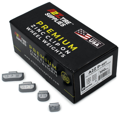 P SET 0.25-oz, 0.50-oz, 0.75-oz, 1.0-oz Zinc Hammer-On Wheel Weights - (25 Each Size) - a2ztiresupplies