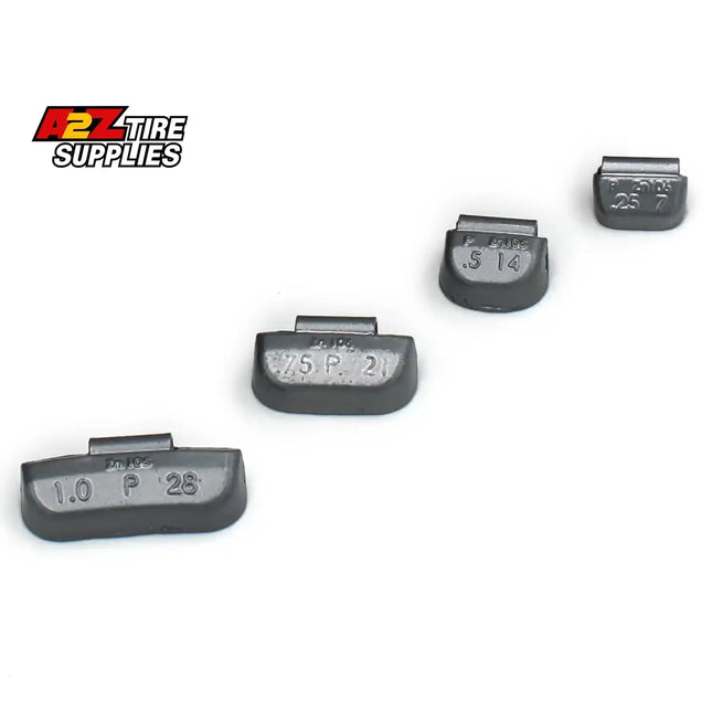 A2Z-P-SET - P 0.25, 0.50, 0.75, 1.0 oz Zinc Clip-on Wheel Weights - 25 Each - A2Z Tire Supplies