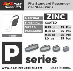 P Zinc Clip on Wheel Weights Assortment 0.25 0.50 0.75 1.0oz for Passenger Steel Rims 100 PCS