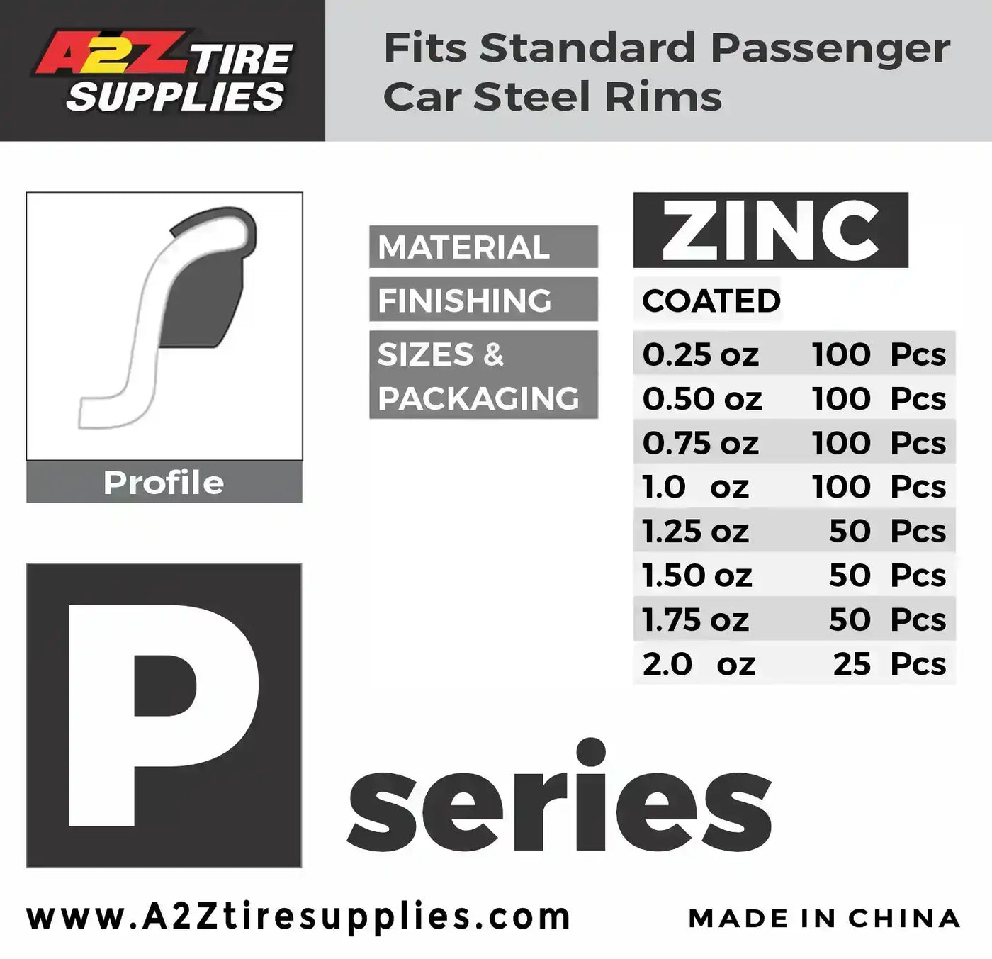 A2Z-ZN-P-2.0 - P Profile 2.0 oz Zinc Clip