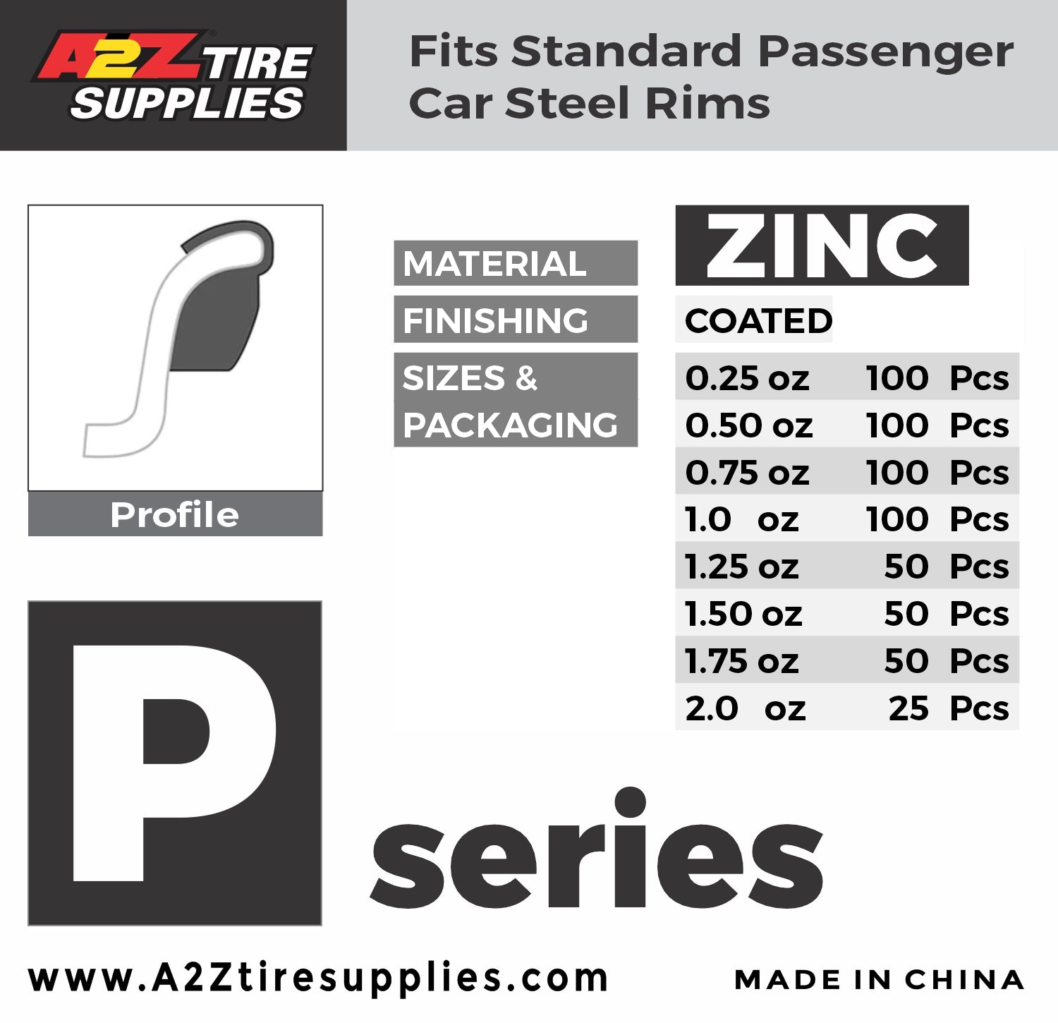 P Series 2.0-oz Rust-Proof Epoxy Coated Zinc Hammer-On Wheel Weights - Box of 25 - a2ztiresupplies