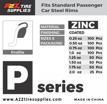 P Series 2.0-oz Rust-Proof Epoxy Coated Zinc Hammer-On Wheel Weights - Box of 25 - a2ztiresupplies