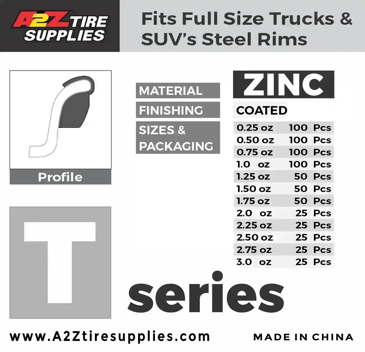 A2Z-ZN-T-1.50 - T Profile 1.50 oz Zinc Clip