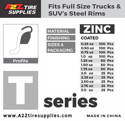 T Series 2.75-oz Rust-Proof Epoxy Coated Zinc Hammer-On Wheel Weights - Box of 25 - a2ztiresupplies