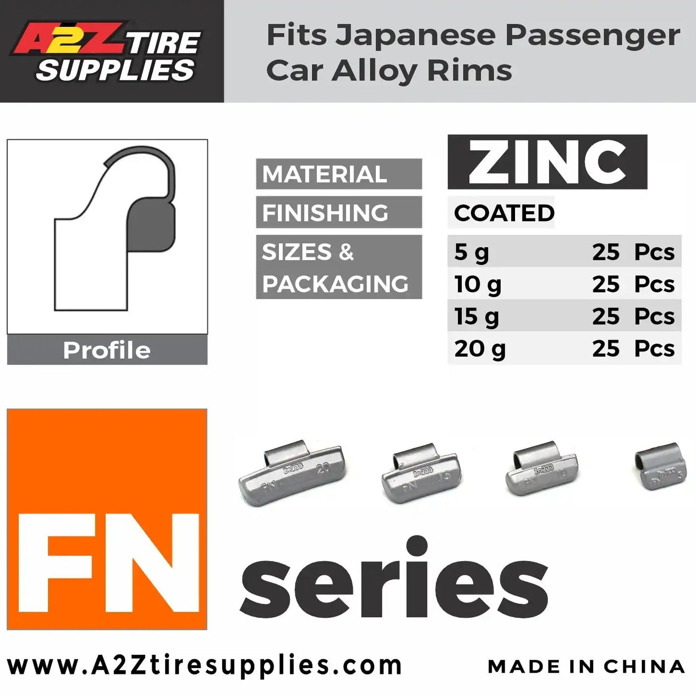 FN Zinc Clip on Wheel Weights Assortment 5g 10g 15g 20g for Japanese Alloy Rims 100 PCS, additional view 3