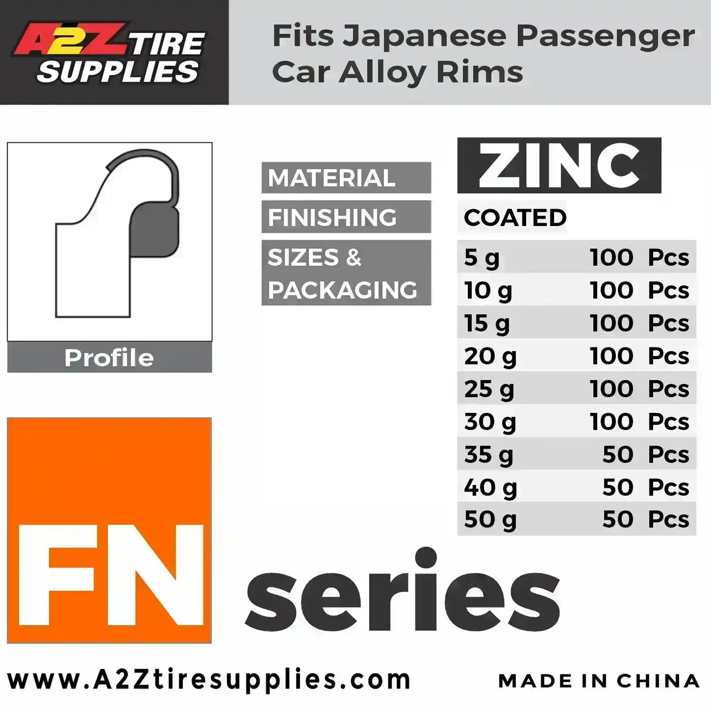 FN zinc clip-on wheel weights for Japanese alloy rims