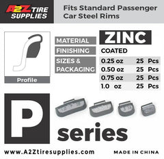 P Zinc Clip on Wheel Weights Assortment 0.25 0.50 0.75 1.0oz for Passenger Steel Rims 100 PCS, additional view 3
