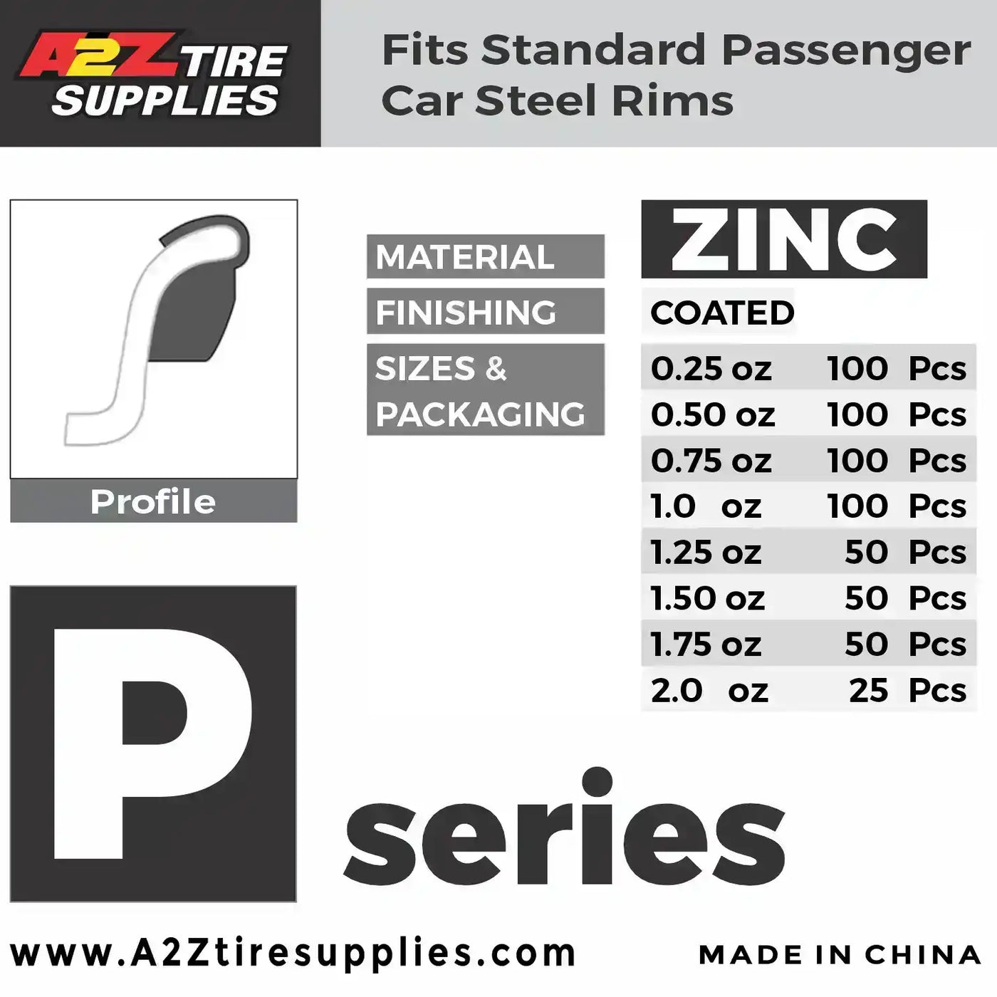 P zinc clip-on wheel weights for passenger steel rims