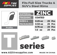 T Zinc Clip on Wheel Weights Assortment 0.25 0.50 0.75 1.0oz for SUV Light Truck Steel Rims 100 PCS, additional view 3